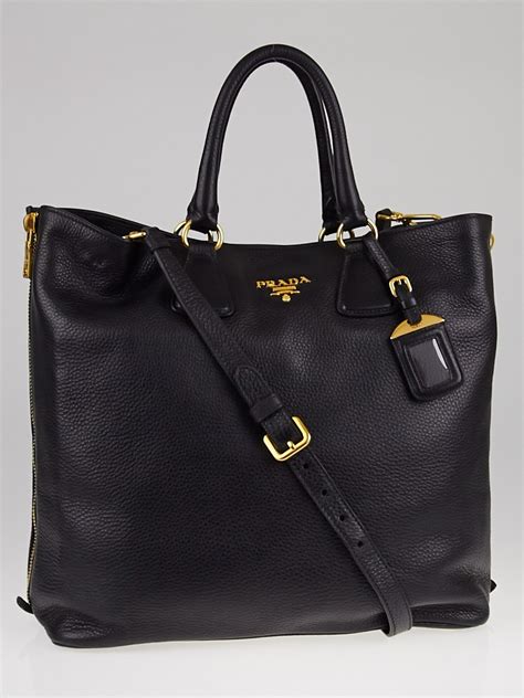 Prada Black Vitello Daino Leather Large Shopping Tote Bag 